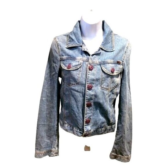 AG Adriano Goldschmied Denim Jacket Womens S Small The Alamo Distressed EUC - Picture 1 of 14